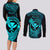 hawaii-couples-matching-long-sleeve-bodycon-dress-and-long-sleeve-button-shirts-hammerhead-shark-tattoo-mix-polynesian-plumeria-turquoise-version