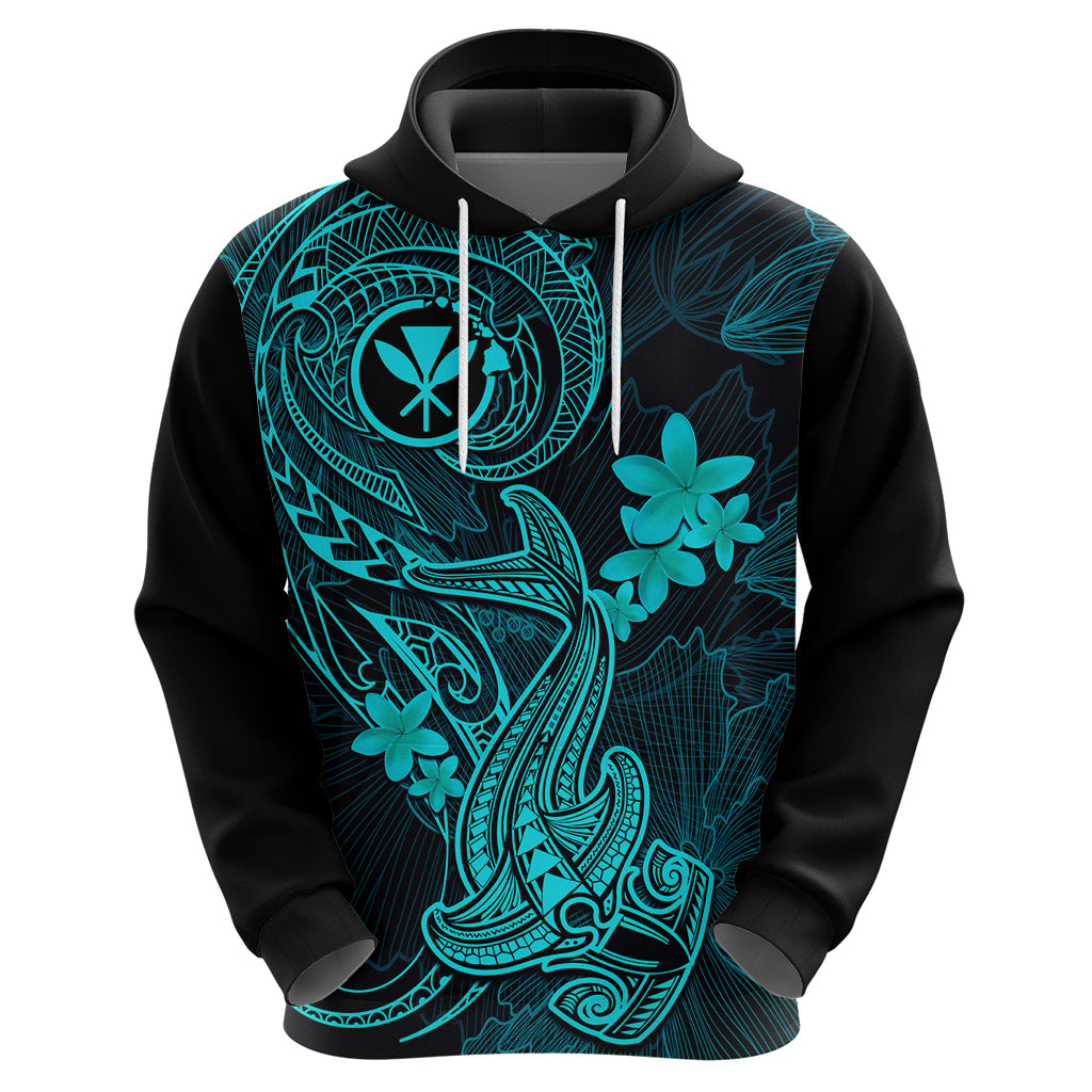Hawaii Hoodie Hammerhead Shark Tattoo Mix Polynesian Plumeria Turquoise Version LT14 - Polynesian Pride