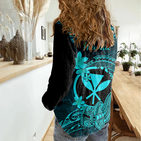 Personalised Marshall Islands Women Casual Shirt Turquoise Polynesian Tribal Mix Coat Of Arms LT14 main image 0