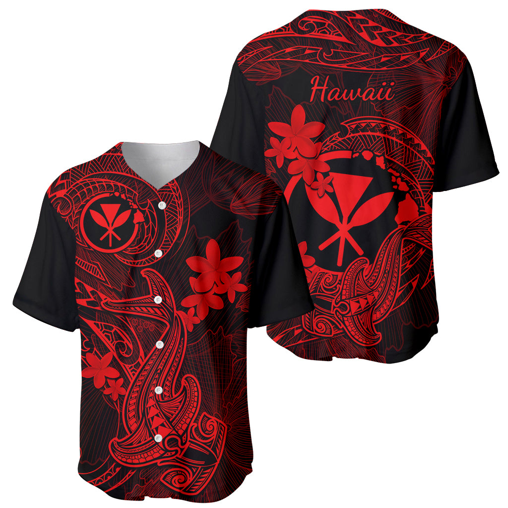 Hawaii Baseball Jersey Hammerhead Shark Tattoo Mix Polynesian Plumeria Red Version LT14 - Polynesian Pride