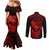 hawaii-couples-matching-mermaid-dress-and-long-sleeve-button-shirts-hammerhead-shark-tattoo-mix-polynesian-plumeria-red-version