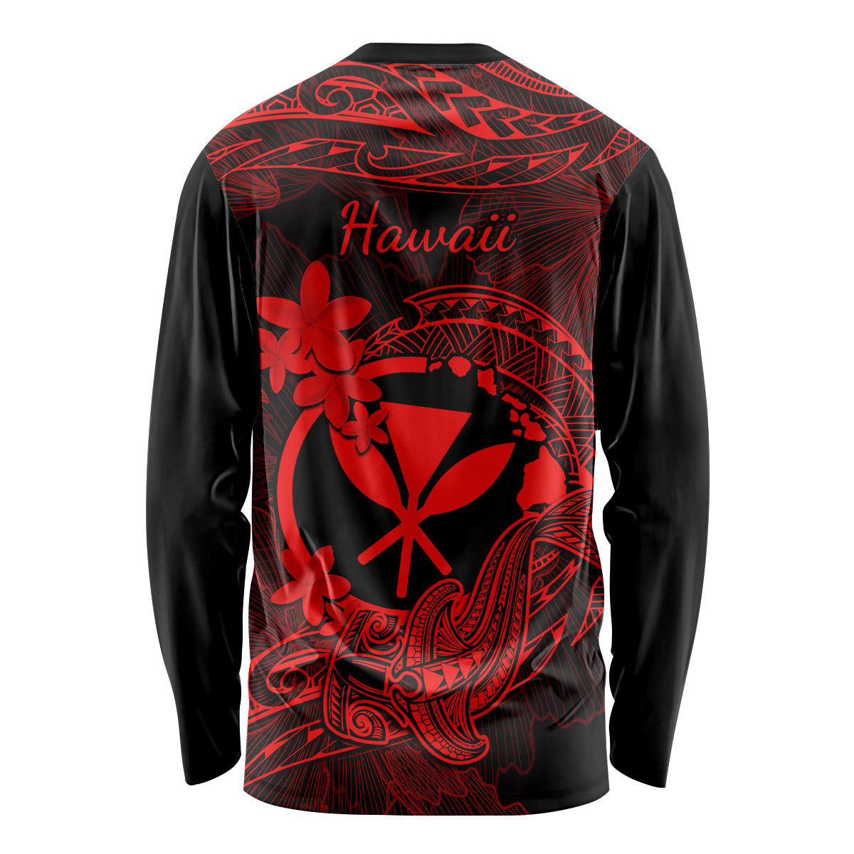 hawaii-long-sleeve-shirt-hammerhead-shark-tattoo-mix-polynesian-plumeria-red-version