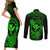 hawaii-couples-matching-short-sleeve-bodycon-dress-and-long-sleeve-button-shirts-hammerhead-shark-tattoo-mix-polynesian-plumeria-green-version