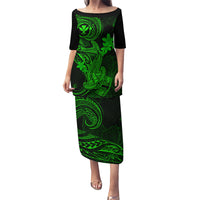 Hawaii Family Matching Puletasi Dress and Hawaiian Shirt Hammerhead Shark Tattoo Mix Polynesian Plumeria Green Version LT14 Mom's Dress Green - Polynesian Pride