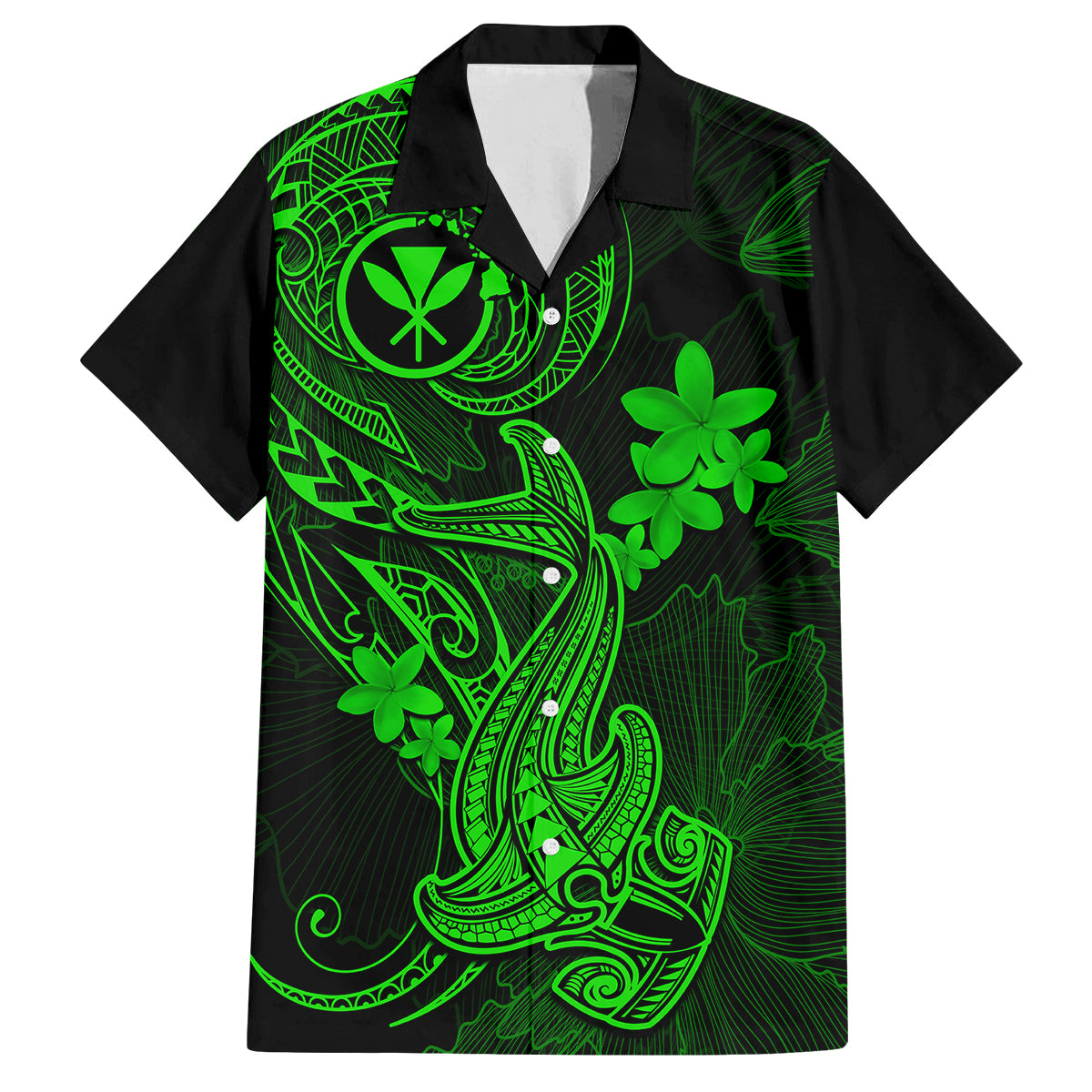 hawaii-kid-hawaiian-shirt-hammerhead-shark-tattoo-mix-polynesian-plumeria-green-version