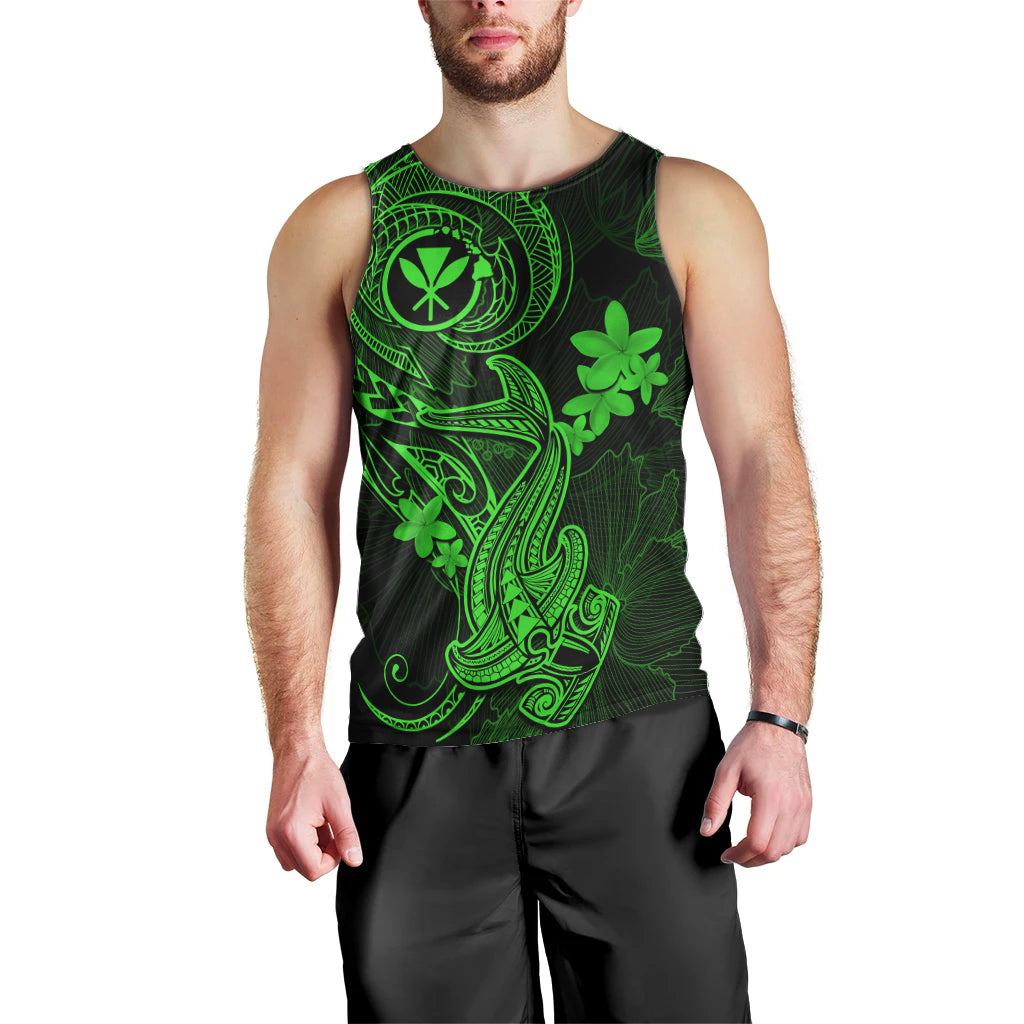 hawaii-men-tank-top-hammerhead-shark-tattoo-mix-polynesian-plumeria-green-version