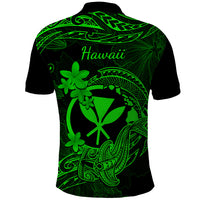 Hawaii Polo Shirt Hammerhead Shark Tattoo Mix Polynesian Plumeria Green Version LT14 - Polynesian Pride