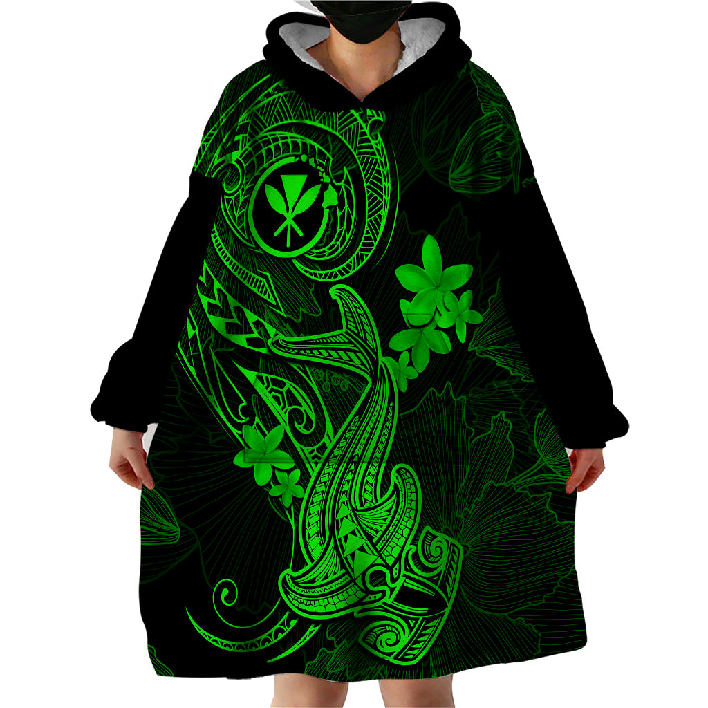 hawaii-wearable-blanket-hoodie-hammerhead-shark-tattoo-mix-polynesian-plumeria-green-version