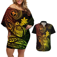 hawaii-couples-matching-off-shoulder-short-dress-and-hawaiian-shirt-turtle-mix-polynesian-plumeria-reggae-version