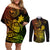 hawaii-couples-matching-off-shoulder-short-dress-and-long-sleeve-button-shirts-turtle-mix-polynesian-plumeria-reggae-version