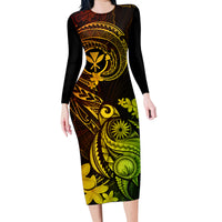 hawaii-family-matching-long-sleeve-bodycon-dress-and-hawaiian-shirt-turtle-mix-polynesian-plumeria-reggae-version