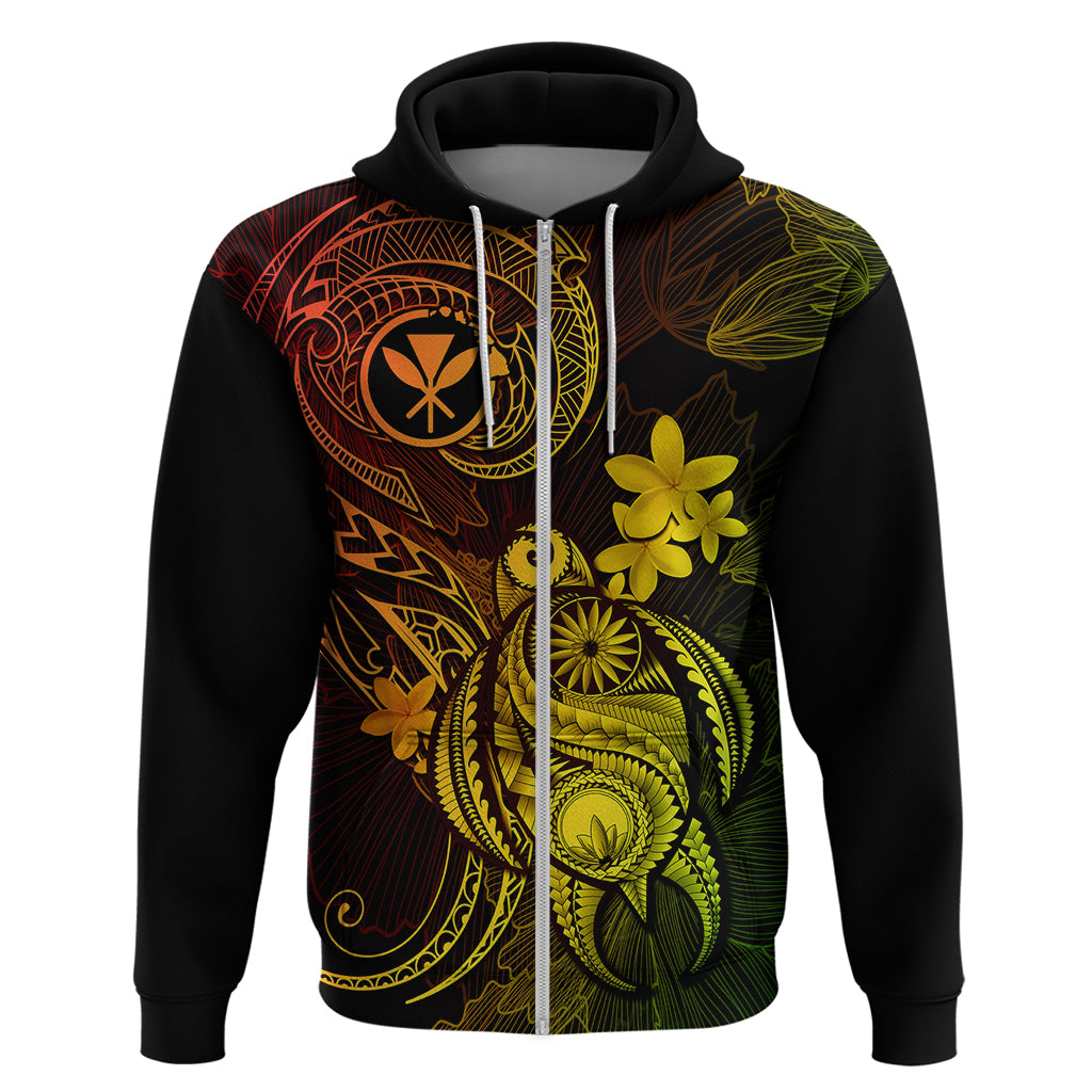 Hawaii Hoodie Turtle Mix Polynesian Plumeria Reggae Version LT14 Zip Hoodie Reggae - Polynesian Pride
