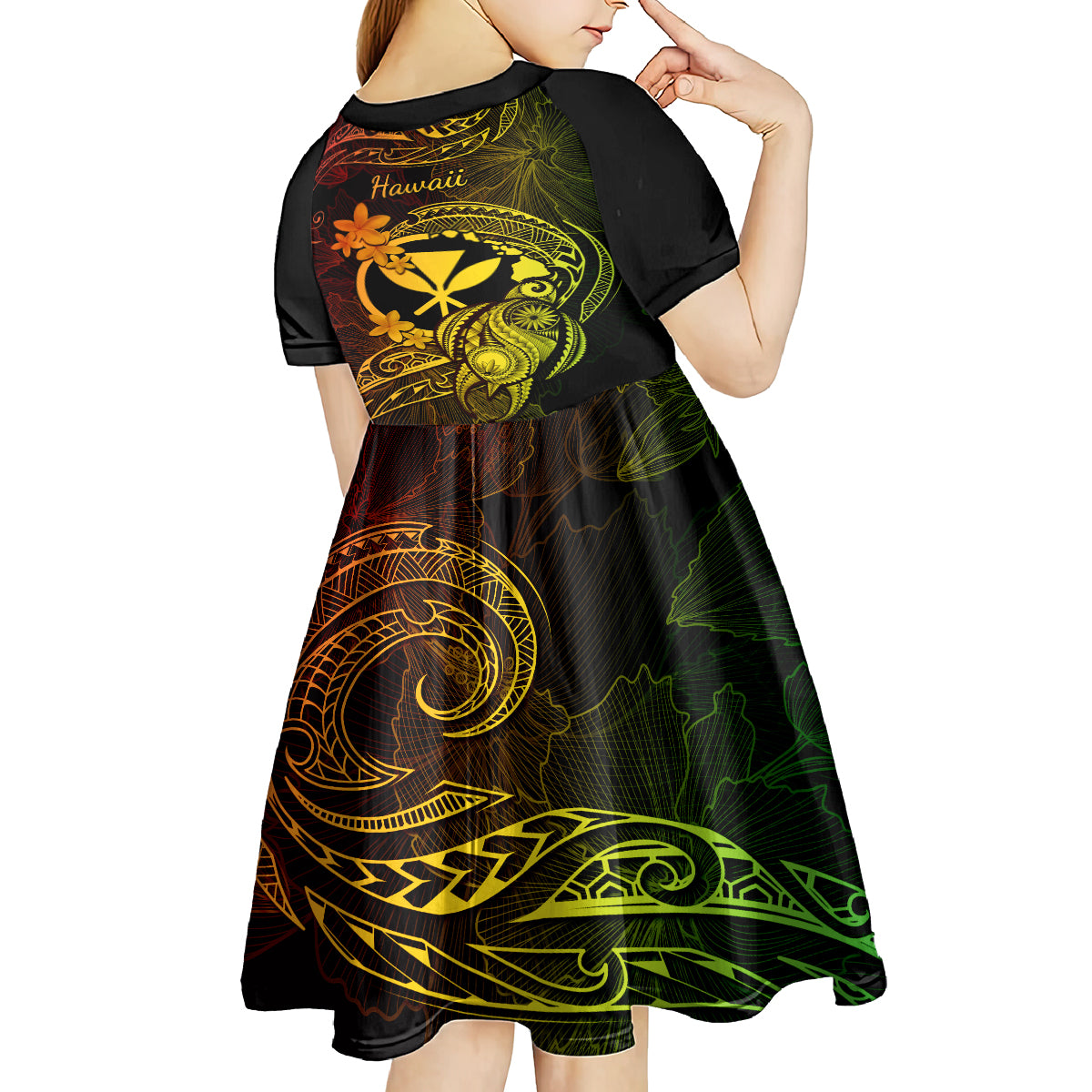 hawaii-kid-short-sleeve-dress-turtle-mix-polynesian-plumeria-reggae-version