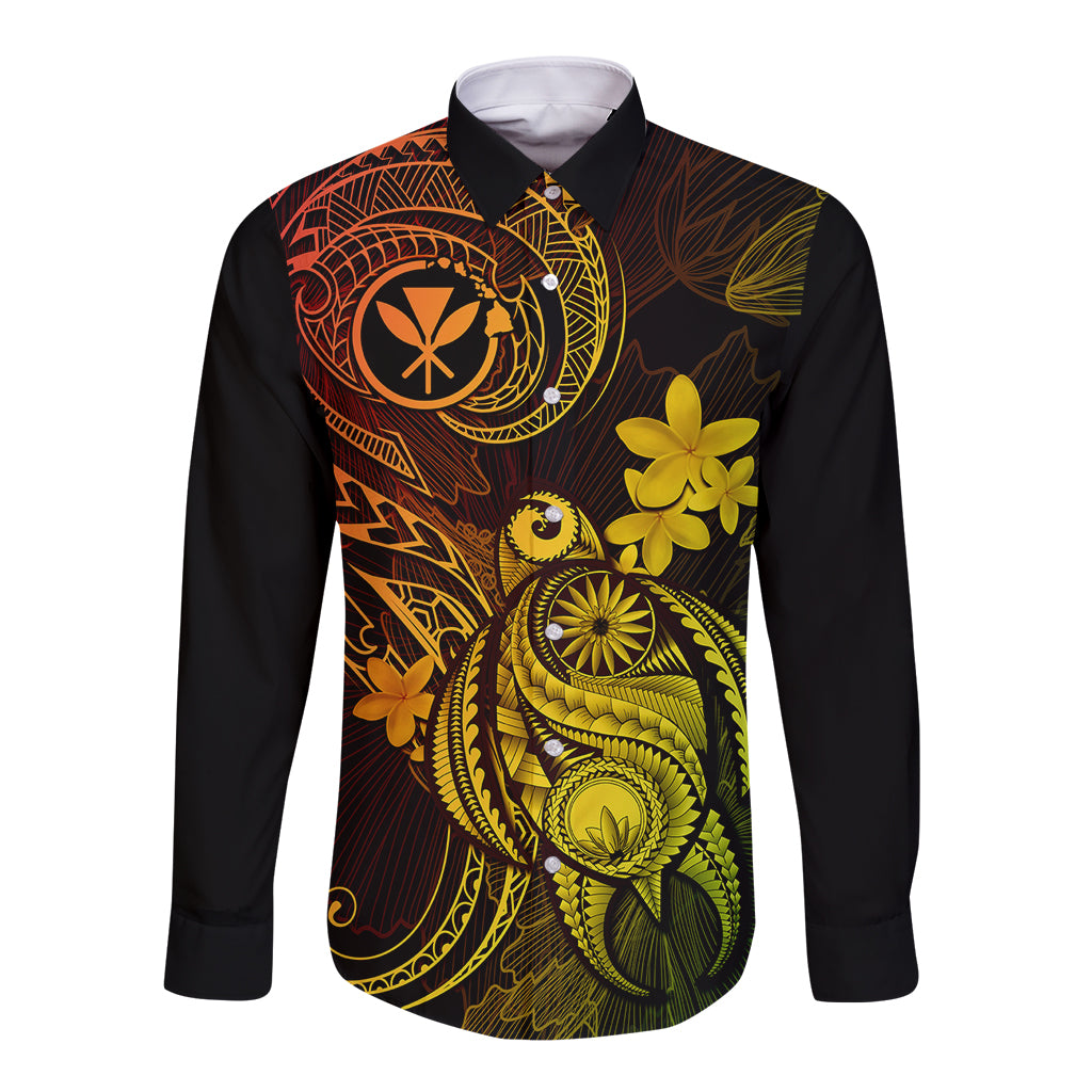 Hawaii Long Sleeve Button Shirt Turtle Mix Polynesian Plumeria Reggae Version LT14 Unisex Reggae - Polynesian Pride