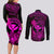 hawaii-couples-matching-long-sleeve-bodycon-dress-and-long-sleeve-button-shirts-turtle-mix-polynesian-plumeria-pink-version