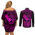 hawaii-couples-matching-off-shoulder-short-dress-and-long-sleeve-button-shirts-turtle-mix-polynesian-plumeria-pink-version