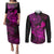 hawaii-couples-matching-puletasi-dress-and-long-sleeve-button-shirts-turtle-mix-polynesian-plumeria-pink-version