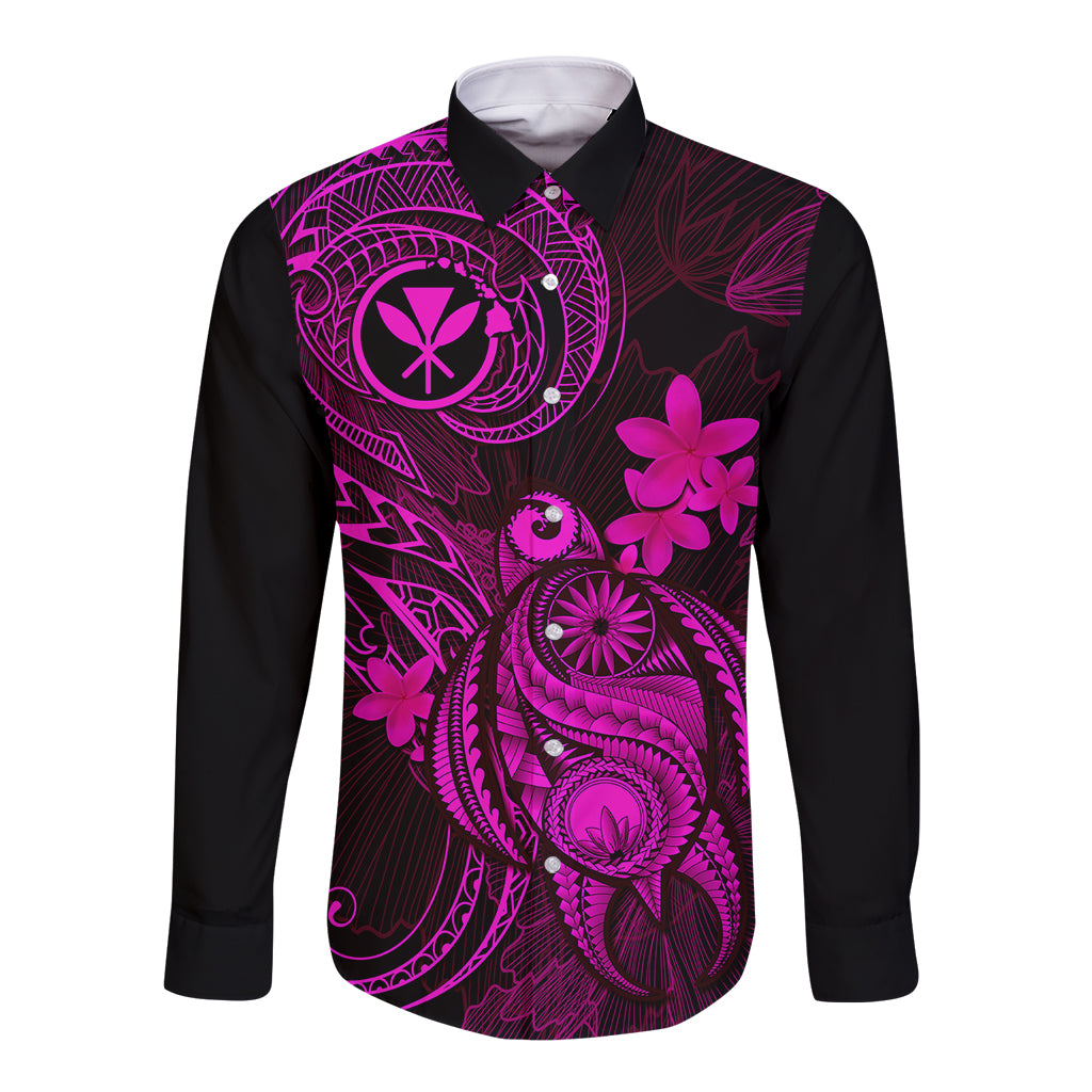 Hawaii Long Sleeve Button Shirt Turtle Mix Polynesian Plumeria Pink Version LT14 Unisex Pink - Polynesian Pride