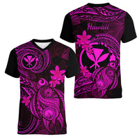 hawaii-women-v-neck-t-shirt-turtle-mix-polynesian-plumeria-pink-version