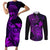 hawaii-couples-matching-short-sleeve-bodycon-dress-and-long-sleeve-button-shirts-turtle-mix-polynesian-plumeria-purple-version