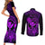 hawaii-couples-matching-short-sleeve-bodycon-dress-and-long-sleeve-button-shirts-turtle-mix-polynesian-plumeria-purple-version