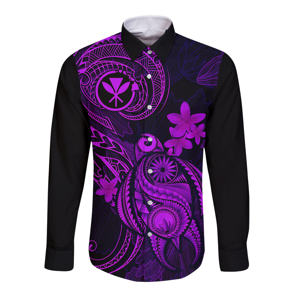 Hawaii Long Sleeve Button Shirt Turtle Mix Polynesian Plumeria Purple Version LT14 Unisex Purple - Polynesian Pride