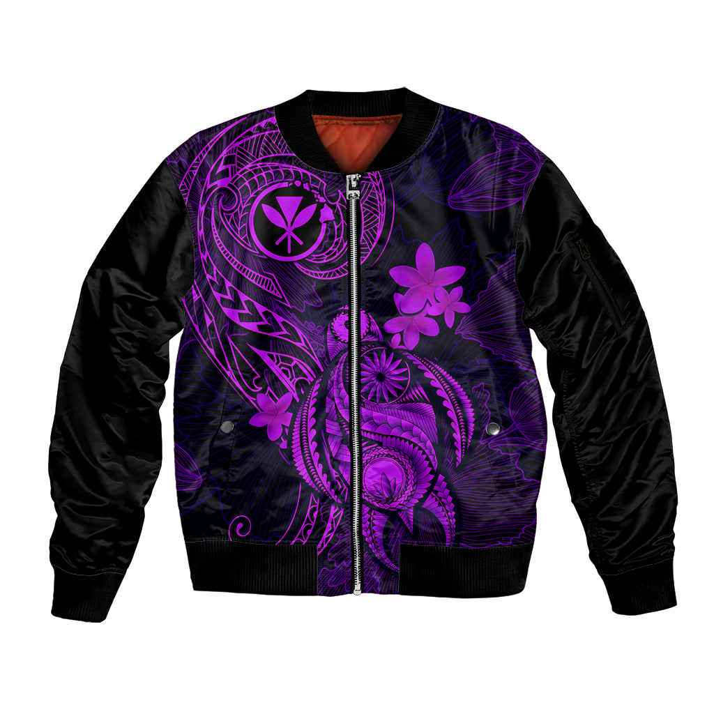 Hawaii Sleeve Zip Bomber Jacket Turtle Mix Polynesian Plumeria Purple Version LT14 Unisex Purple - Polynesian Pride