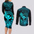 hawaii-couples-matching-long-sleeve-bodycon-dress-and-long-sleeve-button-shirts-turtle-mix-polynesian-plumeria-turquoise-version