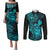 hawaii-couples-matching-puletasi-dress-and-long-sleeve-button-shirts-turtle-mix-polynesian-plumeria-turquoise-version