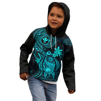 Hawaii Kid Hoodie Turtle Mix Polynesian Plumeria Turquoise Version LT14 - Polynesian Pride