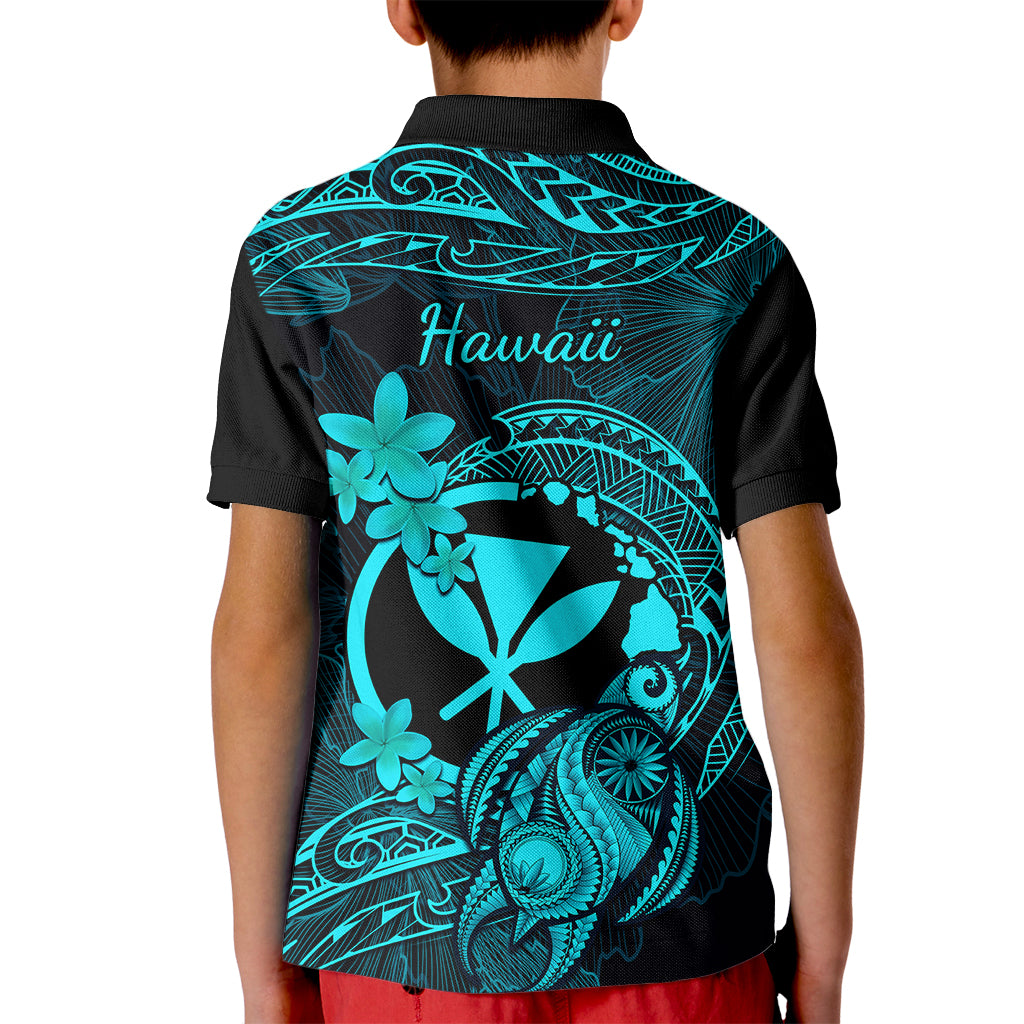 Hawaii Kid Polo Shirt Turtle Mix Polynesian Plumeria Turquoise Version LT14 - Polynesian Pride
