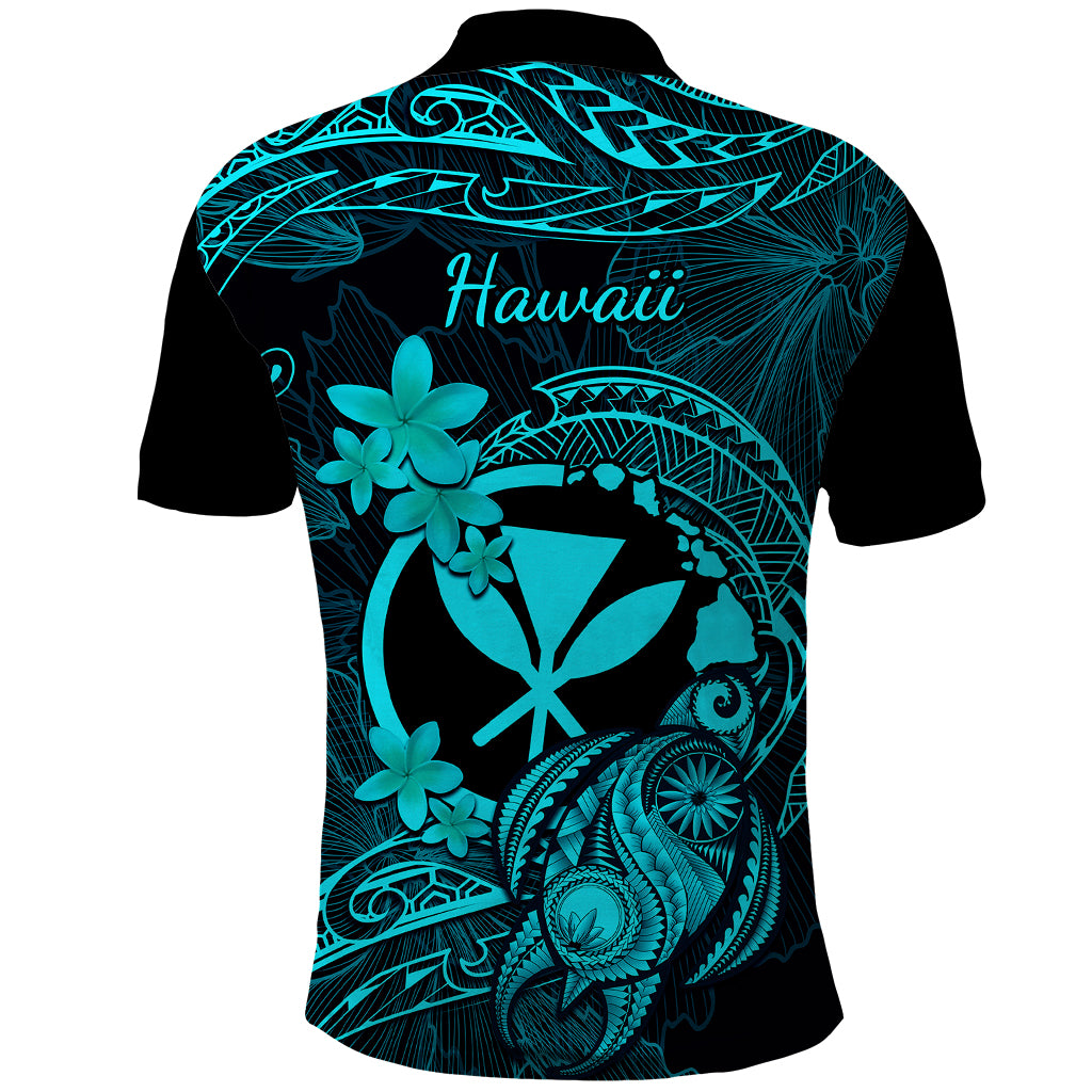 Hawaii Polo Shirt Turtle Mix Polynesian Plumeria Turquoise Version LT14 - Polynesian Pride
