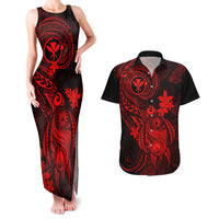 Hawaii Couples Matching Tank Maxi Dress and Hawaiian Shirt Turtle Mix Polynesian Plumeria Red Version LT14 Red - Polynesian Pride