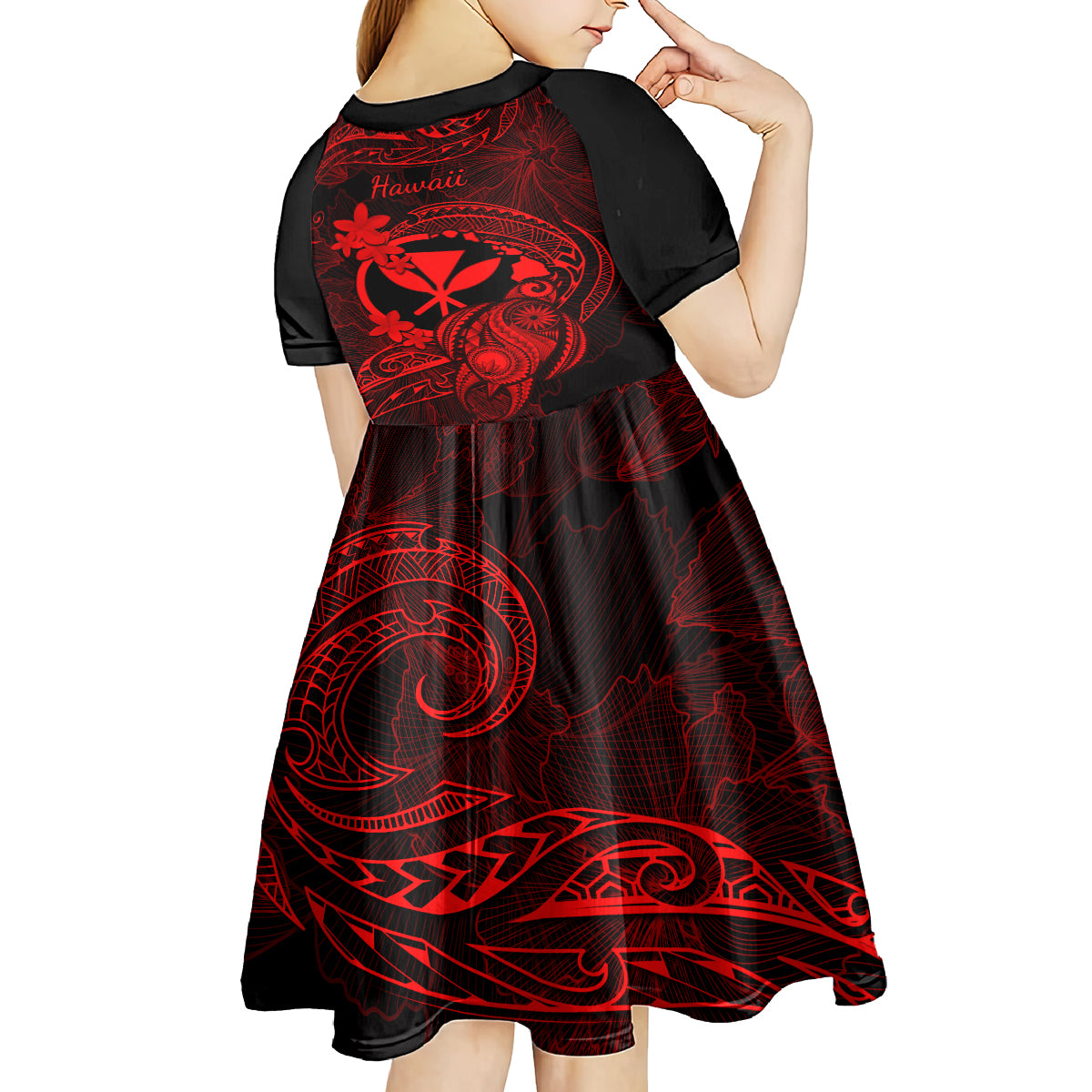 hawaii-kid-short-sleeve-dress-turtle-mix-polynesian-plumeria-red-version