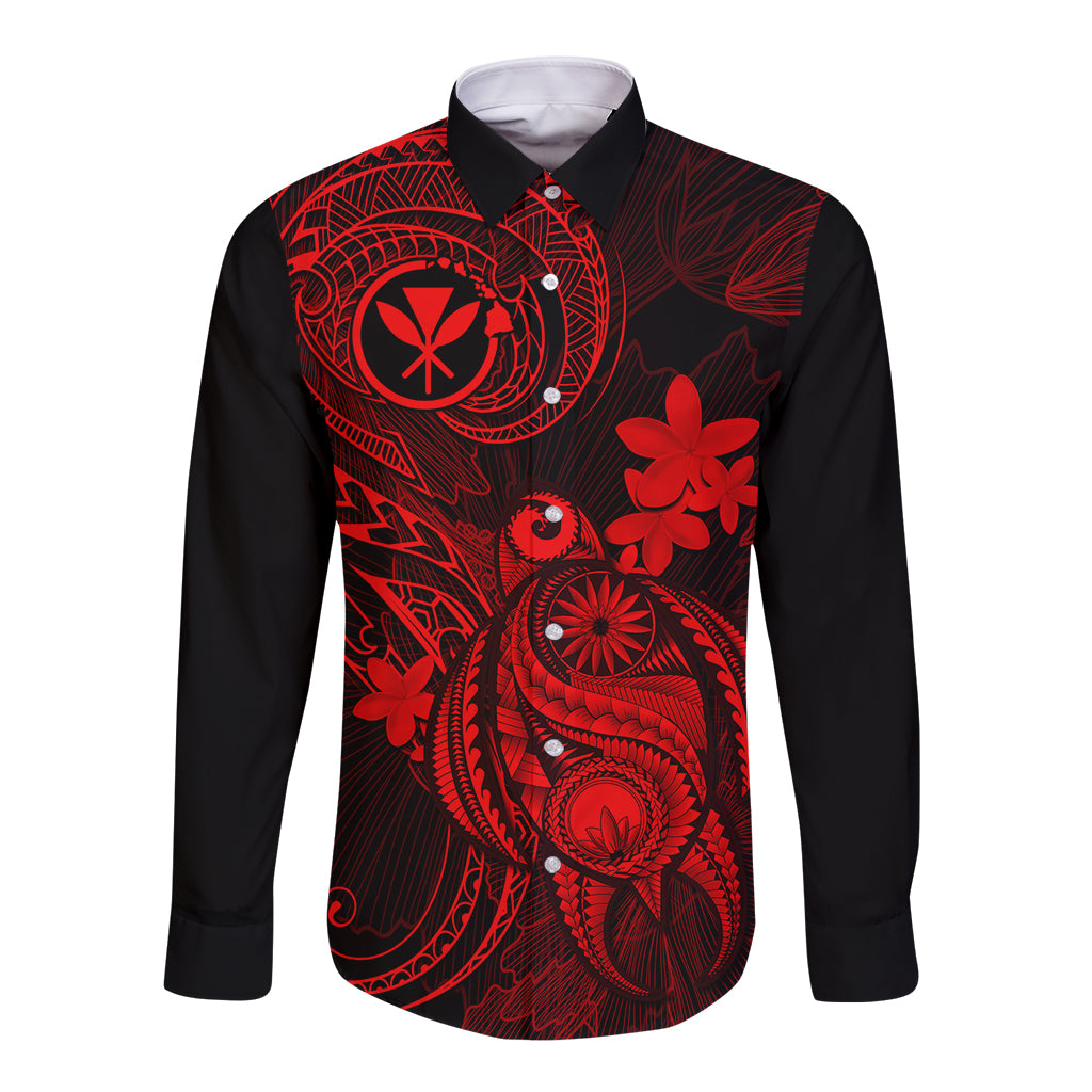 Hawaii Long Sleeve Button Shirt Turtle Mix Polynesian Plumeria Red Version LT14 Unisex Red - Polynesian Pride