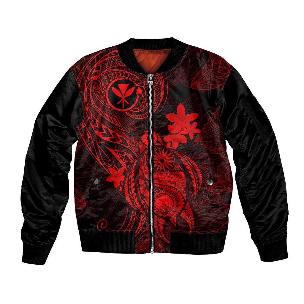 Hawaii Sleeve Zip Bomber Jacket Turtle Mix Polynesian Plumeria Red Version LT14 Unisex Red - Polynesian Pride