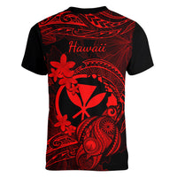 hawaii-women-v-neck-t-shirt-turtle-mix-polynesian-plumeria-red-version