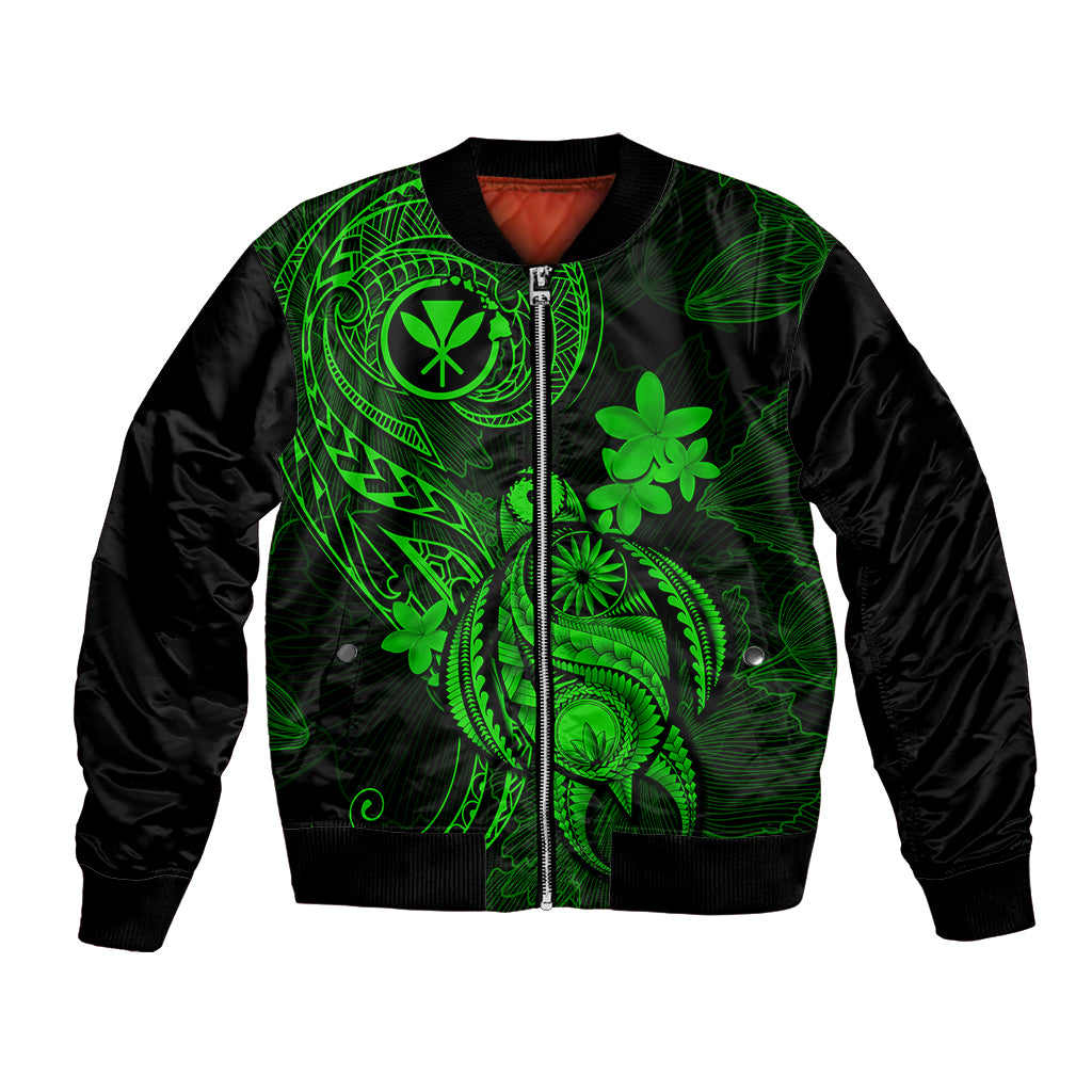 Hawaii Bomber Jacket Turtle Mix Polynesian Plumeria Green Version LT14 Unisex Green - Polynesian Pride