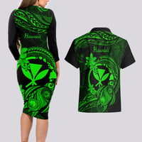 hawaii-couples-matching-long-sleeve-bodycon-dress-and-hawaiian-shirt-turtle-mix-polynesian-plumeria-green-version