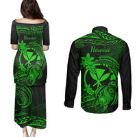 hawaii-couples-matching-puletasi-dress-and-long-sleeve-button-shirts-turtle-mix-polynesian-plumeria-green-version