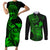 hawaii-couples-matching-short-sleeve-bodycon-dress-and-long-sleeve-button-shirts-turtle-mix-polynesian-plumeria-green-version