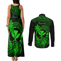 hawaii-couples-matching-tank-maxi-dress-and-long-sleeve-button-shirts-turtle-mix-polynesian-plumeria-green-version