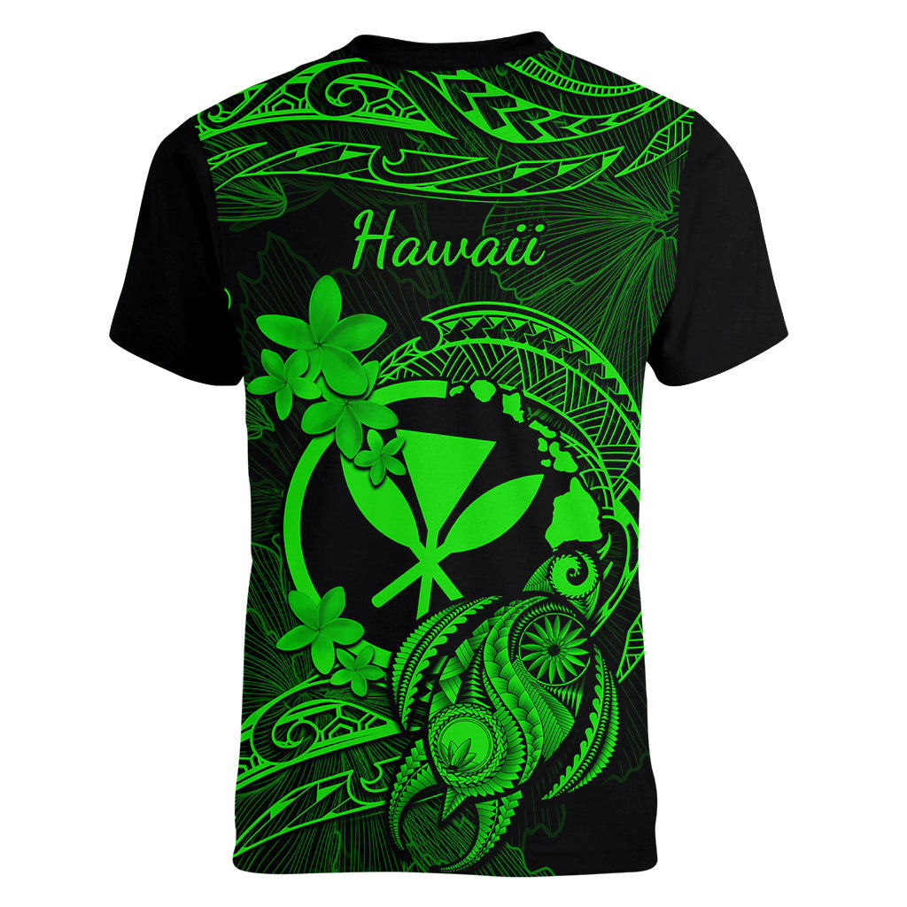 hawaii-women-v-neck-t-shirt-turtle-mix-polynesian-plumeria-green-version