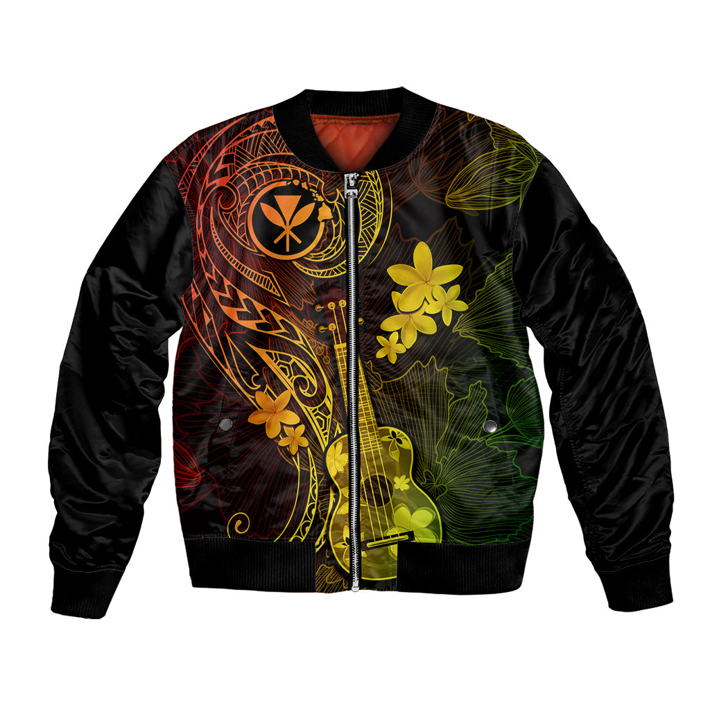 Hawaii Bomber Jacket Ukulele Mix Polynesian Plumeria Reggae Version LT14 Unisex Reggae - Polynesian Pride