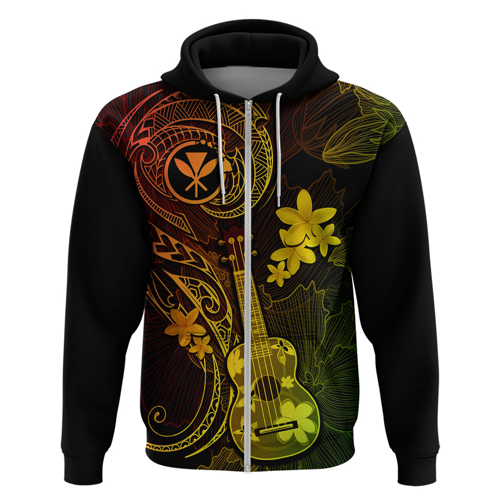 Hawaii Hoodie Ukulele Mix Polynesian Plumeria Reggae Version LT14 Zip Hoodie Reggae - Polynesian Pride