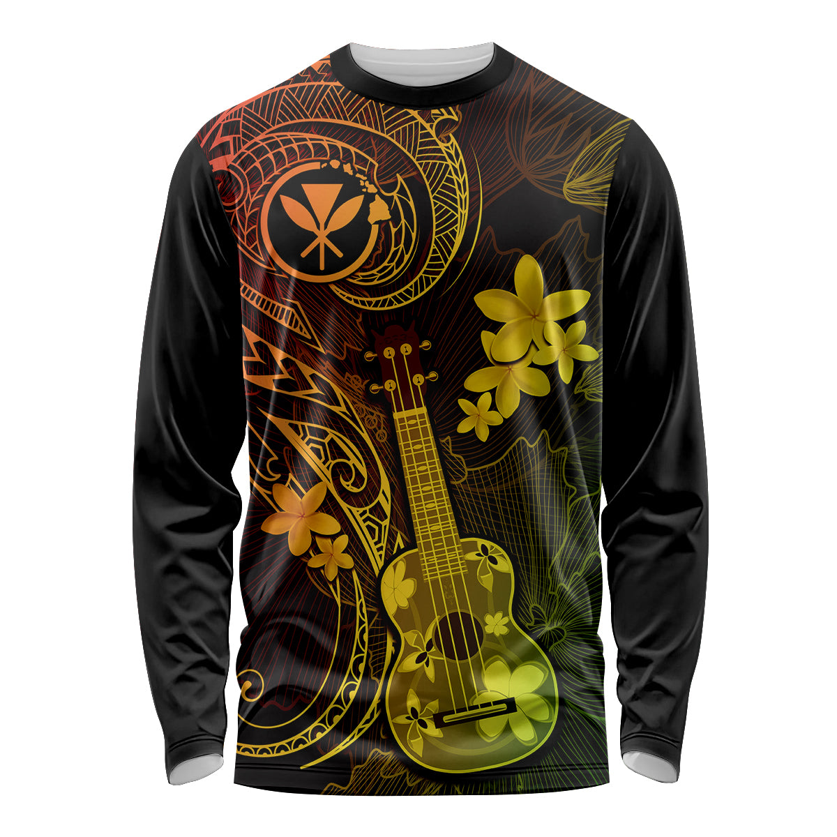 Hawaii Long Sleeve Shirt Ukulele Mix Polynesian Plumeria Reggae Version LT14 Unisex Reggae - Polynesian Pride