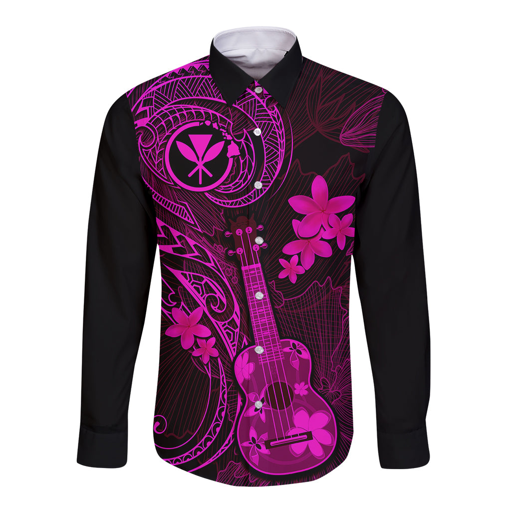 hawaii-long-sleeve-button-shirt-ukulele-mix-polynesian-plumeria-pink-version