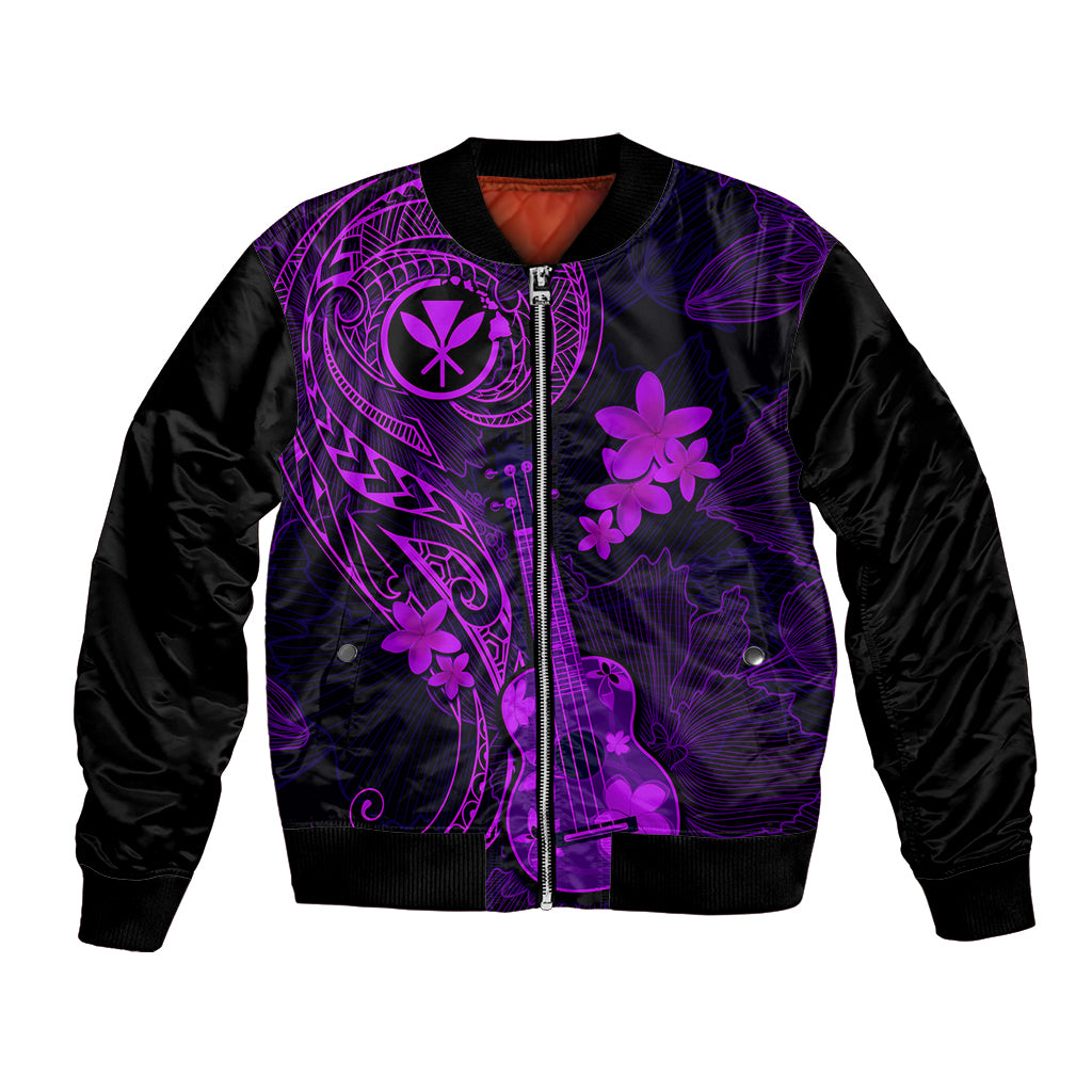 Hawaii Bomber Jacket Ukulele Mix Polynesian Plumeria Purple Version LT14 Unisex Purple - Polynesian Pride