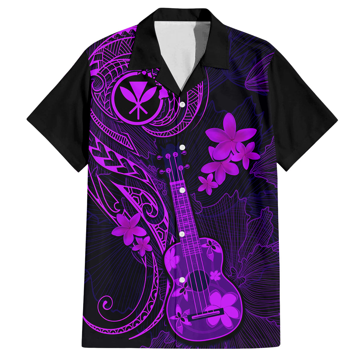 hawaii-family-matching-long-sleeve-bodycon-dress-and-hawaiian-shirt-ukulele-mix-polynesian-plumeria-purple-version