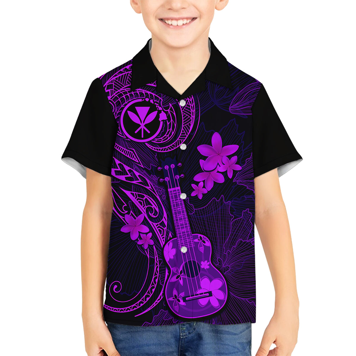 hawaii-kid-hawaiian-shirt-ukulele-mix-polynesian-plumeria-purple-version